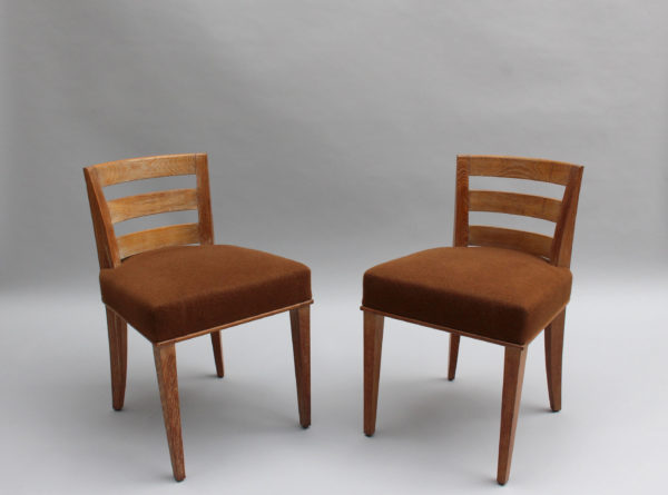 Pair of French Art Deco Lime Oak Side Chairs by Dominique - Image 2