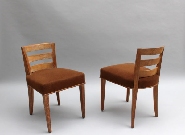 Pair of French Art Deco Lime Oak Side Chairs by Dominique - Image 3