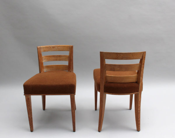 Pair of French Art Deco Lime Oak Side Chairs by Dominique - Image 4