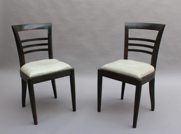 Set of Eight Fine French Art Deco Ebonized Lime Oak Dining Chairs - Image 9