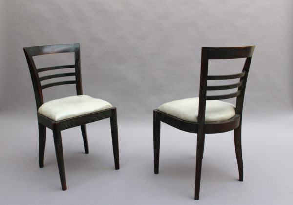 Set of Eight Fine French Art Deco Ebonized Lime Oak Dining Chairs - Image 11