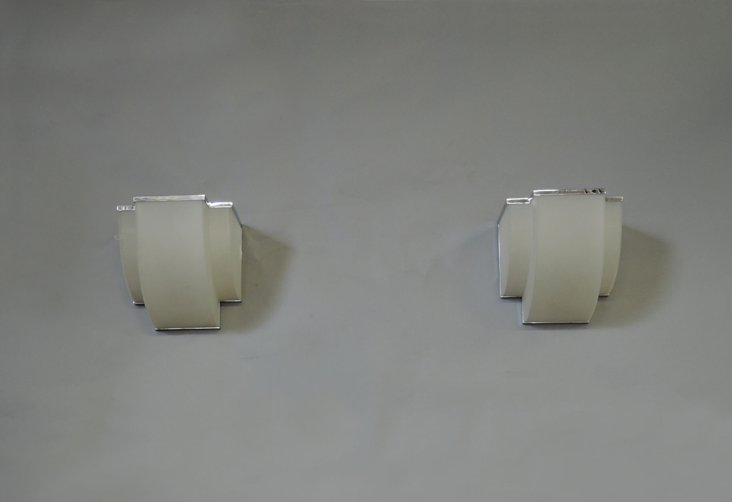 Pair of Fine French Art Deco Frosted Glass and Chrome Sconces by Perzel - Image 2