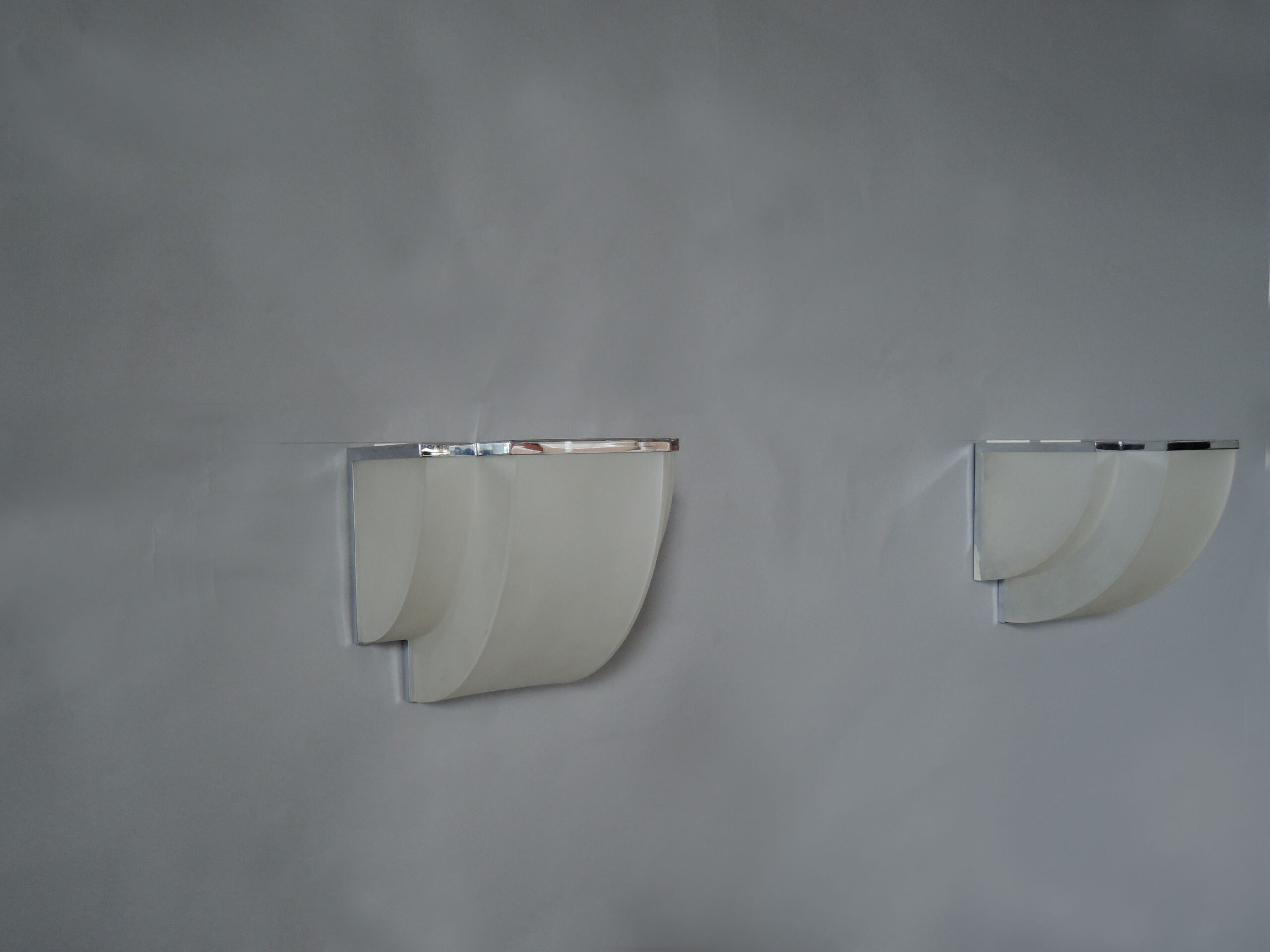 Pair of Fine French Art Deco Frosted Glass and Chrome Sconces by Perzel - Image 9