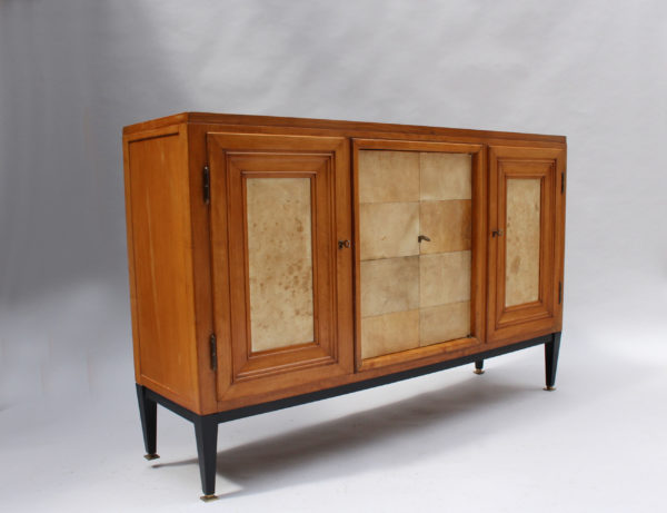 Swiss Midcentury Pear Wood and Parchment Three Door Buffet - Image 6