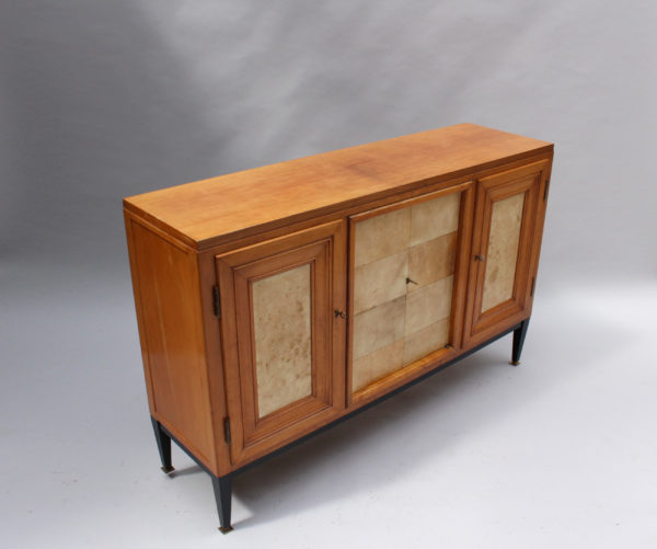 Swiss Midcentury Pear Wood and Parchment Three Door Buffet - Image 7