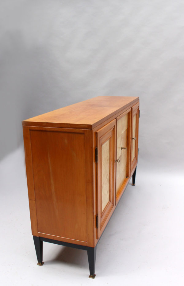 Swiss Midcentury Pear Wood and Parchment Three Door Buffet - Image 9