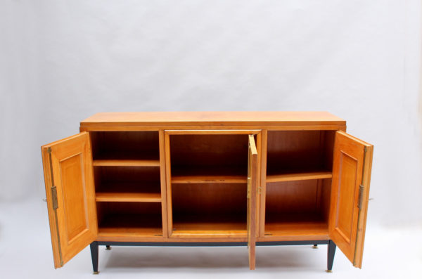 Swiss Midcentury Pear Wood and Parchment Three Door Buffet - Image 4