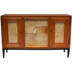 Swiss Midcentury Pear Wood and Parchment Three Door Buffet