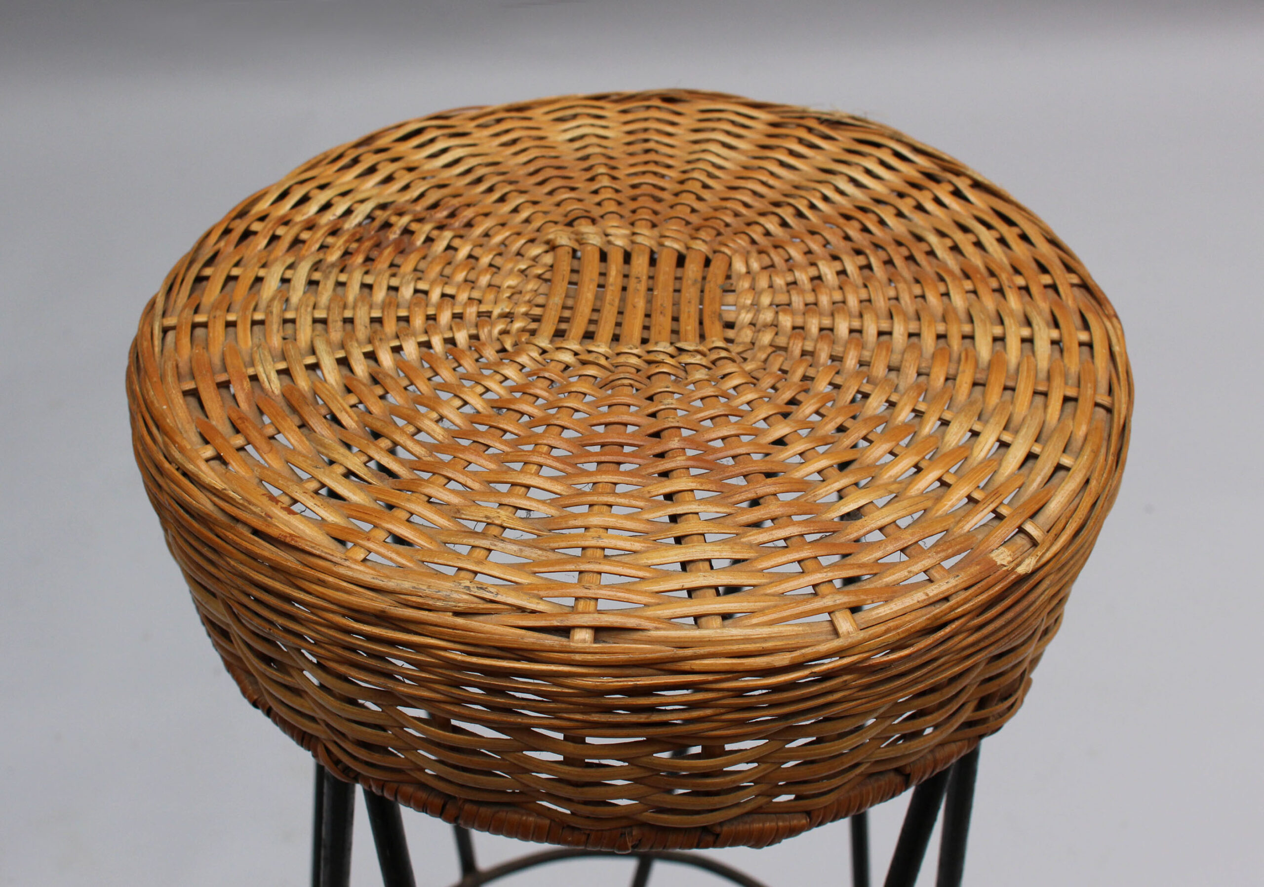 3 French 1950's Black Metal and Rattan Bar Stools - Image 6