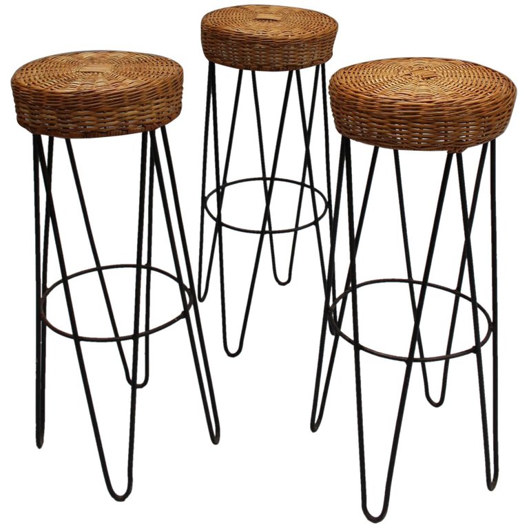 Rattan Bar Stools Conjeaud Chappey, French Rattan Counter Stools