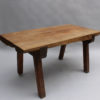 French 1950s Rectangular Solid Walnut Table and Two Matching Benches