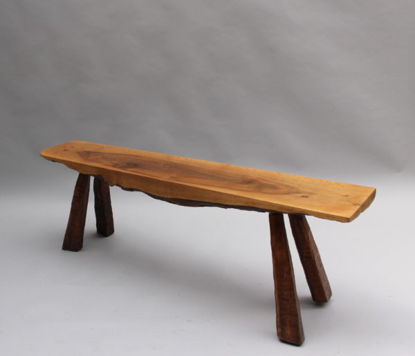 French 1950s Rectangular Solid Walnut Table and Two Matching Benches - Image 5