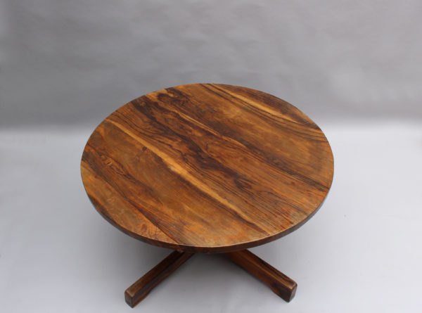 A French 1950's Solid Olive Tree Round Pedestal Dining/Center Table - Image 10