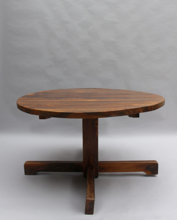 A French 1950's Solid Olive Tree Round Pedestal Dining/Center Table - Image 3