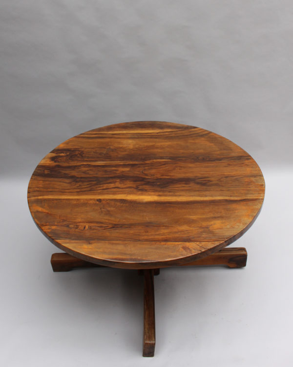 A French 1950's Solid Olive Tree Round Pedestal Dining/Center Table - Image 5