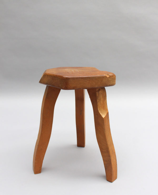 Two French 1950s Oak Tripod Stools - Image 9