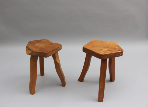 Two French 1950s Oak Tripod Stools - Image 10