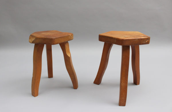 Two French 1950s Oak Tripod Stools - Image 11