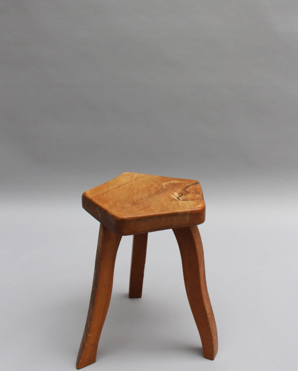 Two French 1950s Oak Tripod Stools - Image 4