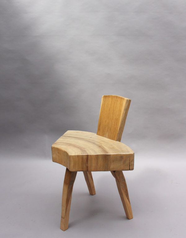 4 French 1950's Organic "Tree Trunk Slice" Oak Chairs - Image 2