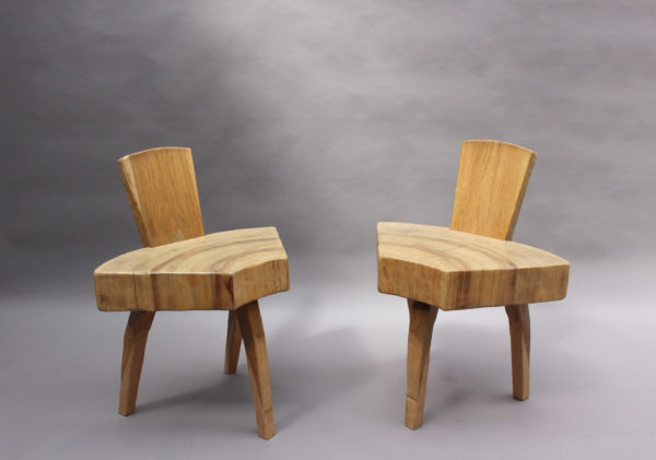 4 French 1950's Organic "Tree Trunk Slice" Oak Chairs - Image 5