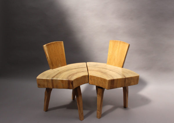 4 French 1950's Organic "Tree Trunk Slice" Oak Chairs - Image 6