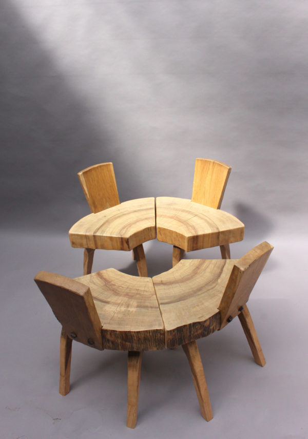 4 French 1950's Organic "Tree Trunk Slice" Oak Chairs - Image 8