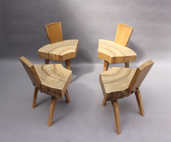 4 French 1950's Organic "Tree Trunk Slice" Oak Chairs - Image 9