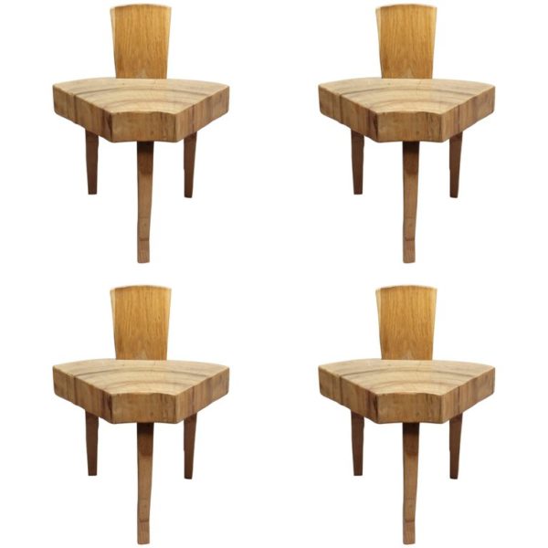 4 French 1950's Organic "Tree Trunk Slice" Oak Chairs - Image 12