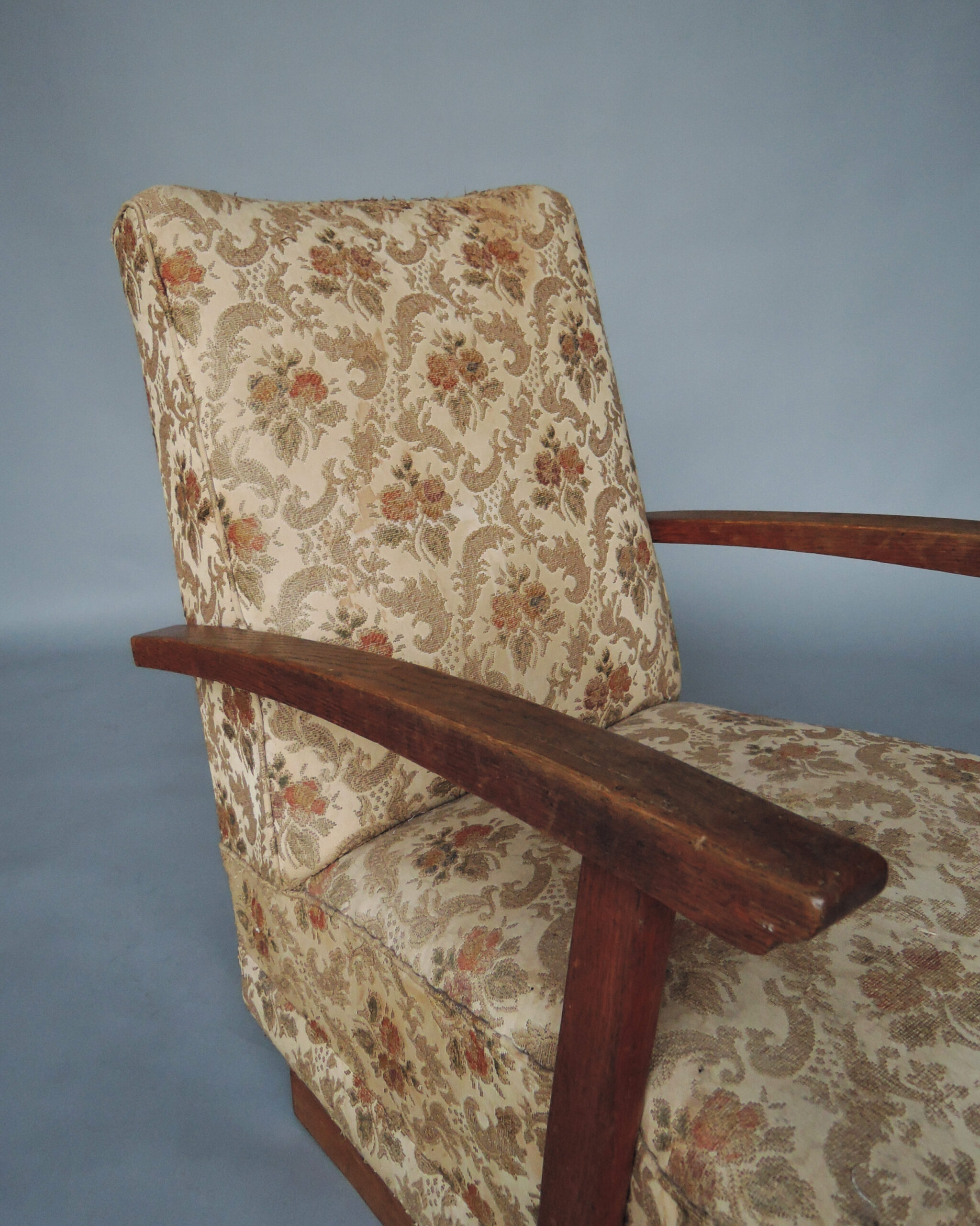 2 Fine French Art Deco Oak Pedestal Lounge Armchairs - Image 11