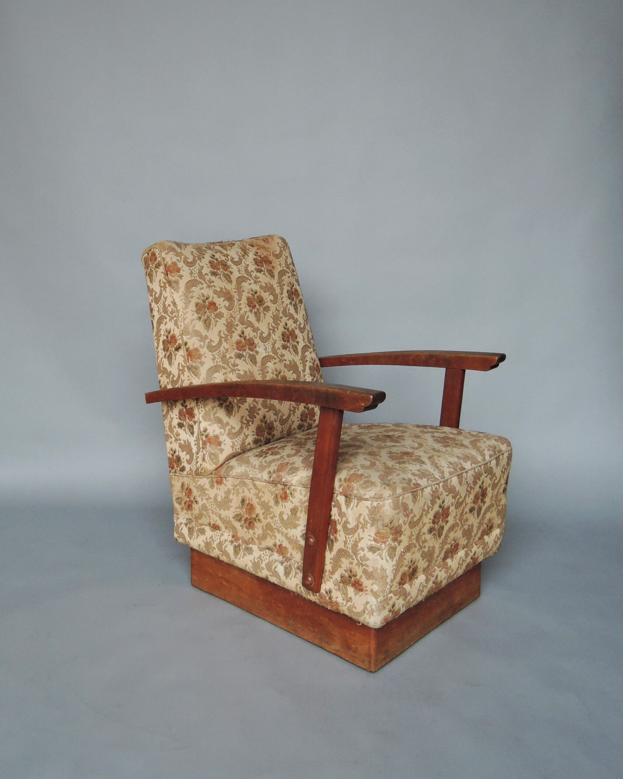 2 Fine French Art Deco Oak Pedestal Lounge Armchairs - Image 6