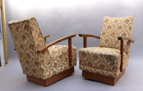 4 Fine French Art Deco Oak Pedestal Lounge Armchairs - Image 10