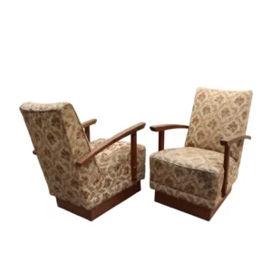 2 Fine French Art Deco Oak Pedestal Lounge Armchairs
