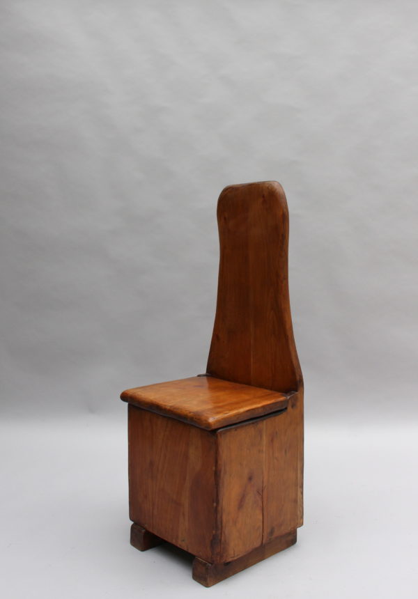 French Midcentury Cherry Chair with Compartment Under Seat - Image 2