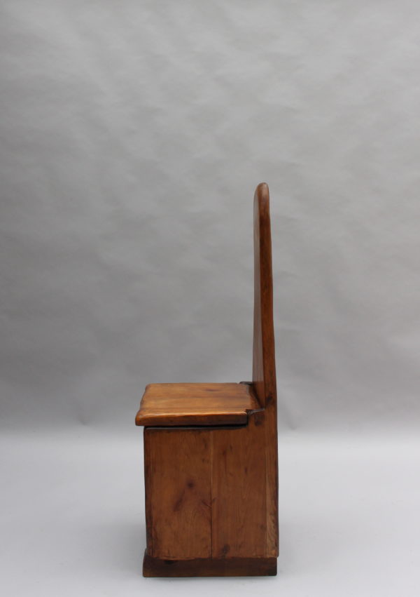 French Midcentury Cherry Chair with Compartment Under Seat - Image 3