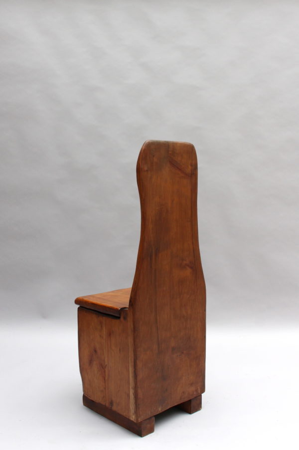 French Midcentury Cherry Chair with Compartment Under Seat - Image 4