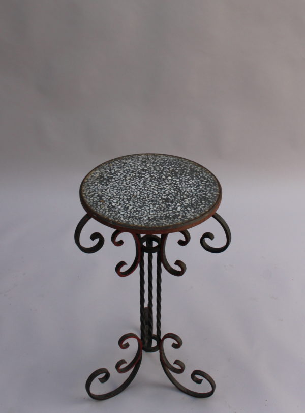 French Art Deco Wrought Iron and Terrazzo Side Table - Image 4