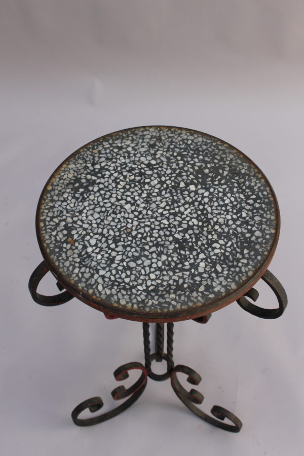 French Art Deco Wrought Iron and Terrazzo Side Table - Image 5