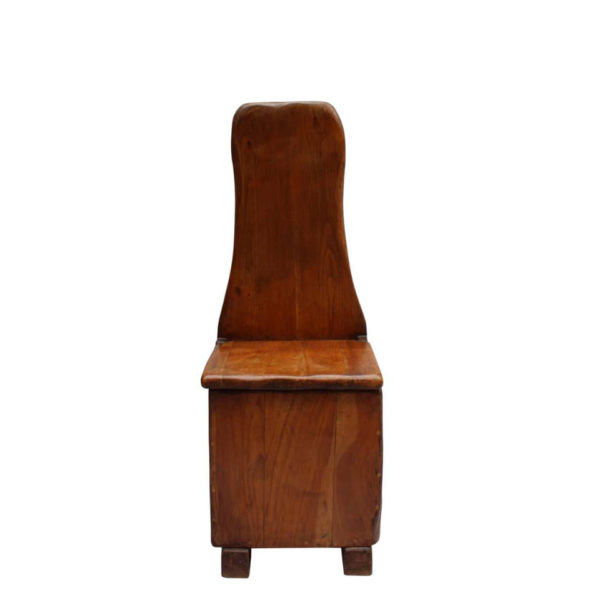 French Midcentury Cherry Chair with Compartment Under Seat