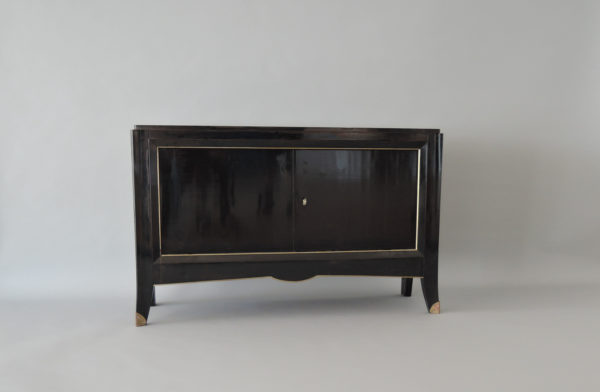 French Art Deco Black Lacquered Two Door Buffet/Commode with Bronze Details - Image 3