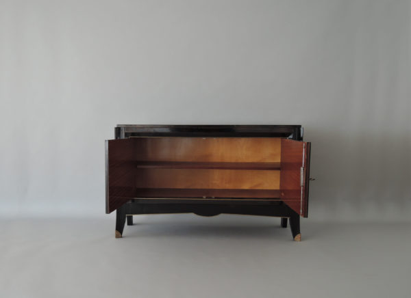 French Art Deco Black Lacquered Two Door Buffet/Commode with Bronze Details - Image 4