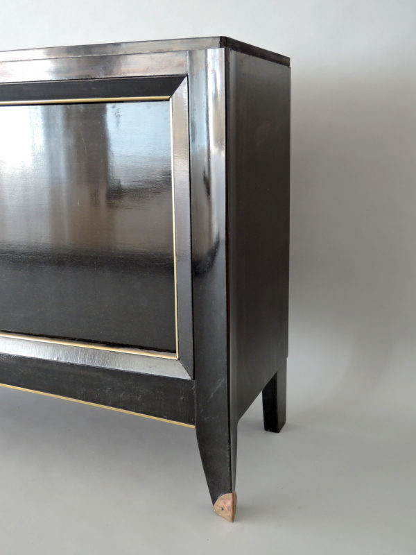 French Art Deco Black Lacquered Two Door Buffet/Commode with Bronze Details - Image 7