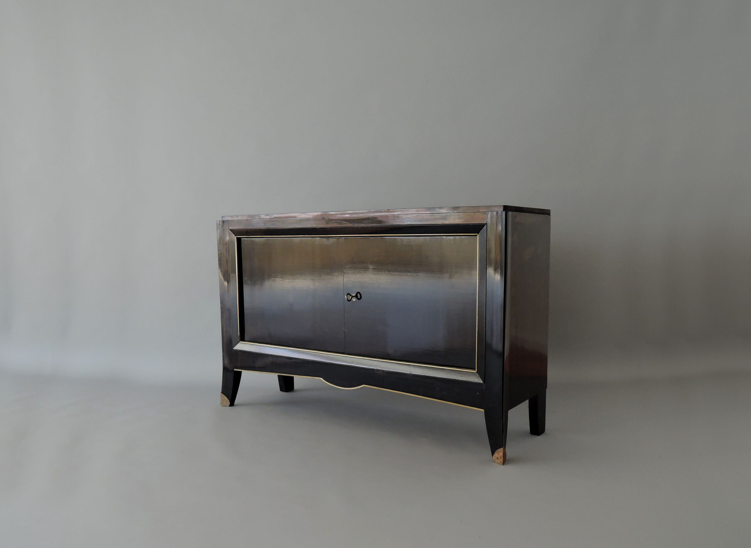 French Art Deco Black Lacquered Two Door Buffet/Commode with Bronze Details - Image 8