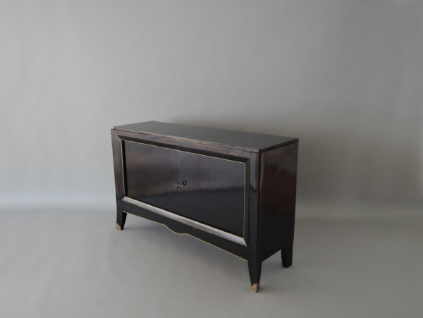 French Art Deco Black Lacquered Two Door Buffet/Commode with Bronze Details - Image 9