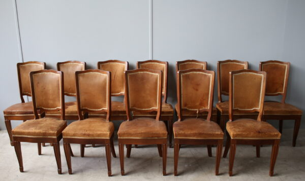 A Set of 12 Fine French Art Deco Mahogany Dining Chairs in the Manner of Arbus - Image 2