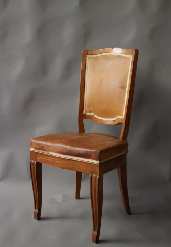 A Set of 12 Fine French Art Deco Mahogany Dining Chairs in the Manner of Arbus - Image 7