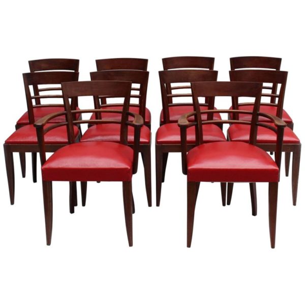 Set of 10 Fine French Art Deco Mahogany dining chairs ( 8 side and 2 arm)