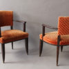 Set of Six French Art Deco Darkened Wood Bridge Chairs with Bronze Sabots