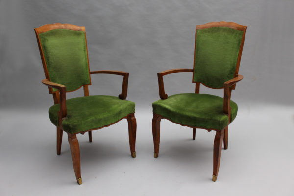 Set of 10 Fine French Art Deco Walnut Chairs by Jules Leleu (8 Side and 2 Arm) - Image 3