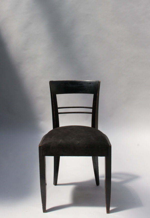 Set of Six French Art Deco Blackened Dining Chairs - Image 2